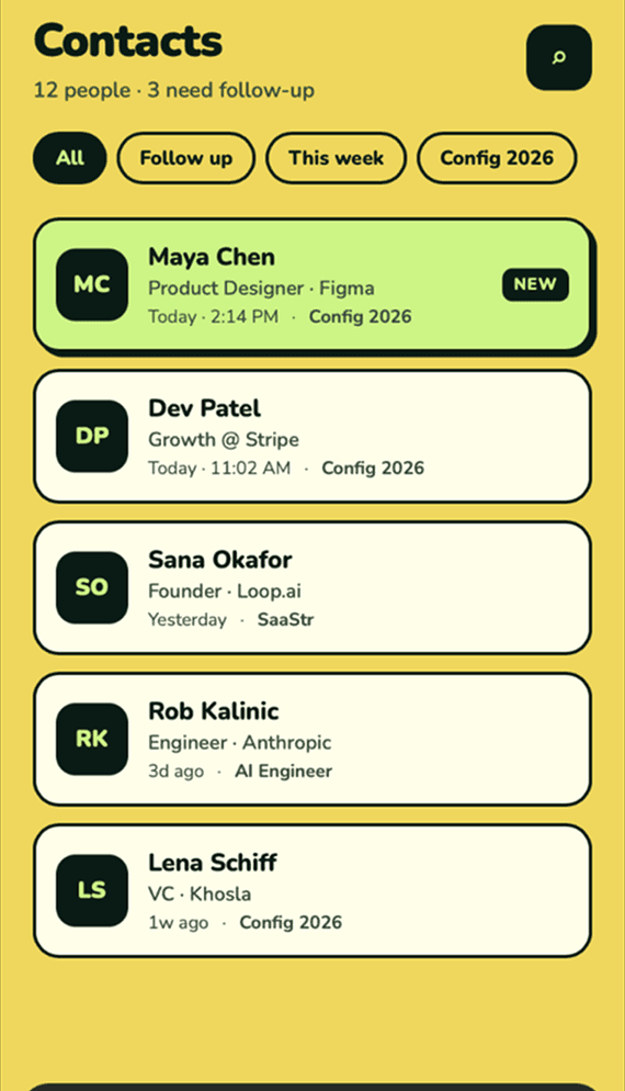 Contacts screen